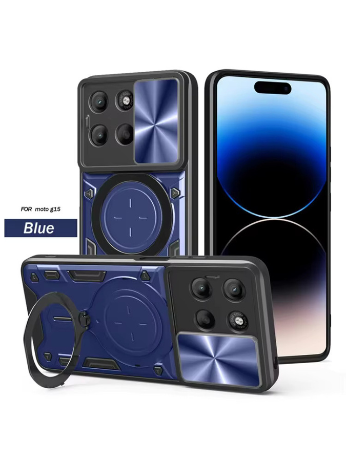 Magnetische Stoßfeste Schutzhülle mit 360 Grad Rotationshalter und Kameraschutz für Motorola Moto G86 G56 G15 G55 G75 G35 und Edge 50 Pro in Silber - Bild 6