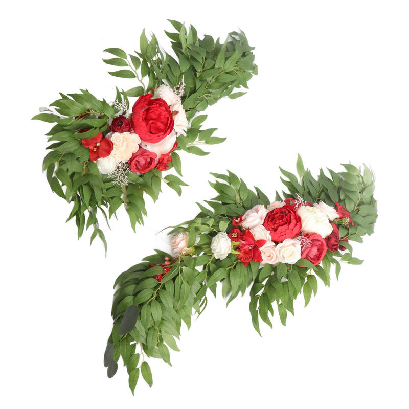 KONNWEI Kunstblumen Girlande aus rotem Seidenstoff mit Pfingstrosen für Hochzeitsdekorationen - Bild 2