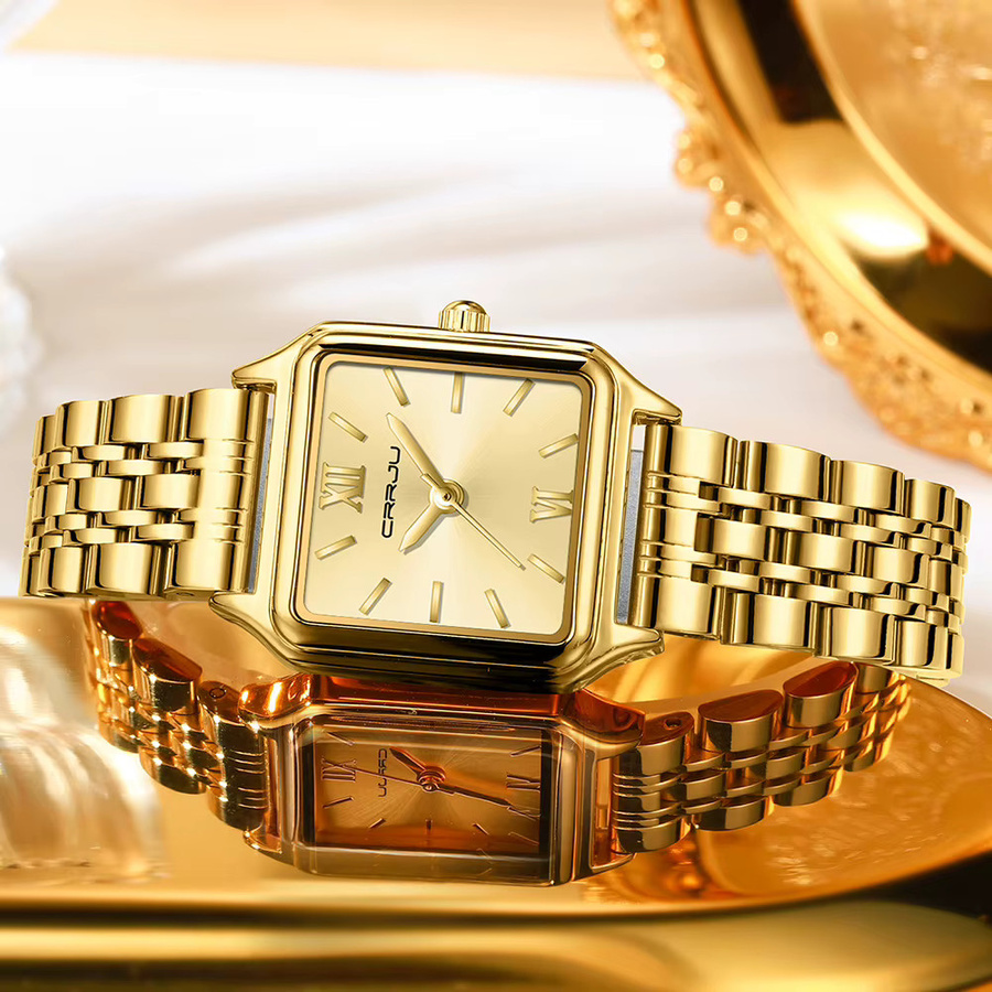 CRRJU Armbanduhr, Quarz, Edelstahl, Gold, Rechteckig, Damen - Bild 3
