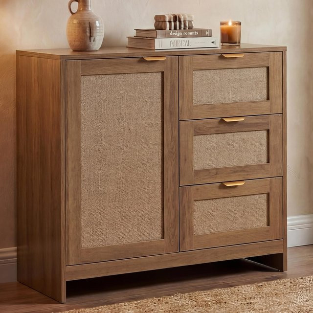 MCW Kommode MCW-P50 in Braun mit Leinenfront aus MDF und Melamin, B/T/H: 80 x 40 x 80 cm - Bild 1