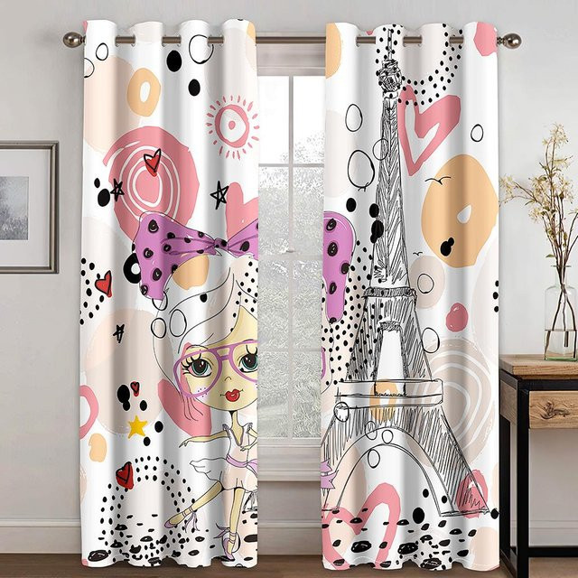Super Six Vorhang mit Londoner Kultur Cartoon Doodle Design, halbtransparent, Polyester, Mehrfarbig, B: 100 cm, H: 160 cm - Bild 1