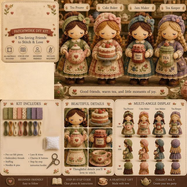 Fabul11ous DIY Patchwork Puppen-Set, Kreatives Nähset, Braun, Bunt / Mehrfarbig - Bild 1