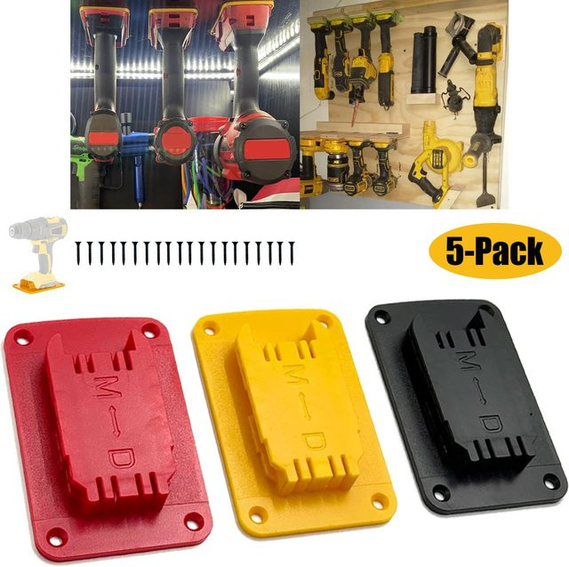 5er Pack Werkzeughalter Wandhalterung für DeWalt 14,4 V-20V und Milwaukee 18V in Rot und Gelb - Bild 1