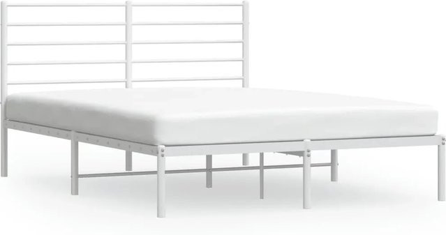 vidaXL Bettgestell aus Metall mit Kopfteil in Weiß, klassisches Design, B/T/H: 140 x 190 x 146 cm - Bild 1