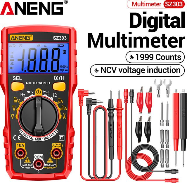 ANENG SZ303 Intelligentes Digitales Spannungsmultimeter in Schwarz und Rot mit hoher Präzision für Strom, Widerstand, Dioden und Buzzer - Bild 1