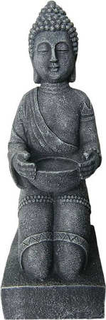 Relaxdays Buddha Figur aus Polyresin in Grau, wetterfest und frostsicher, Höhe: 43 cm, Breite: 16 cm, Tiefe: 15 cm