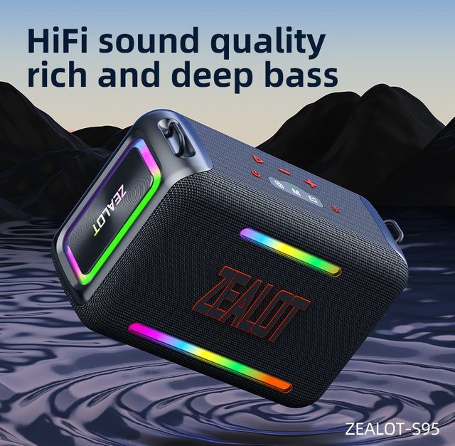 Zealot S95 Tragbarer Bluetooth-Lautsprecher mit 120W Hochleistung, Wasserdicht, RGB-Farblicht und 360° Stereo Surround in Schwarz - Bild 1