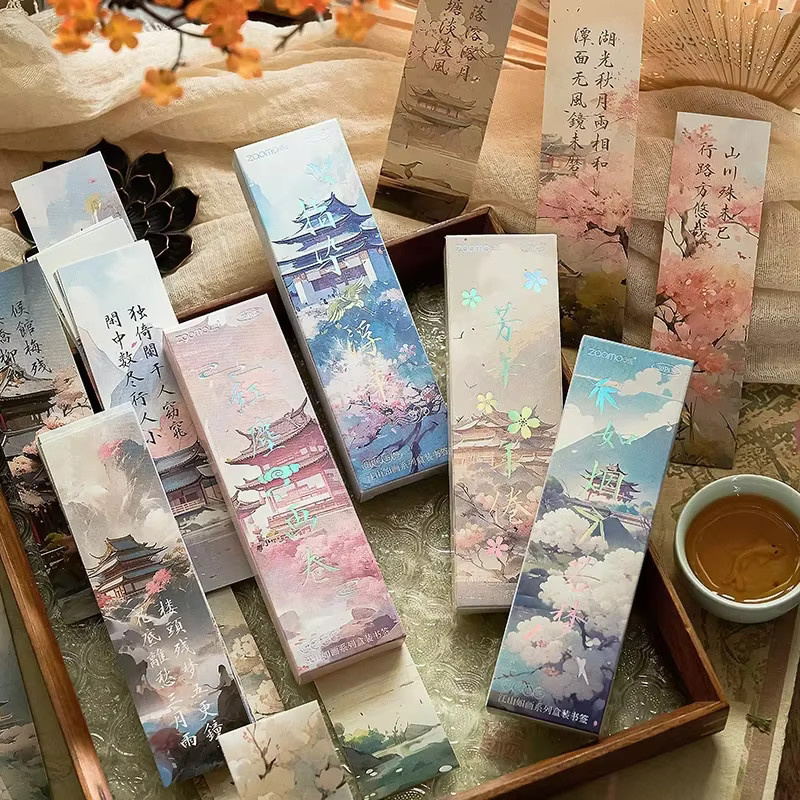 30 Stück Retro-Lesezeichen im chinesischen Stil mit Anime Vintage Aesthetic und floralen Palastmotiven, beige und mehrfarbig, aus Papier - Bild 2