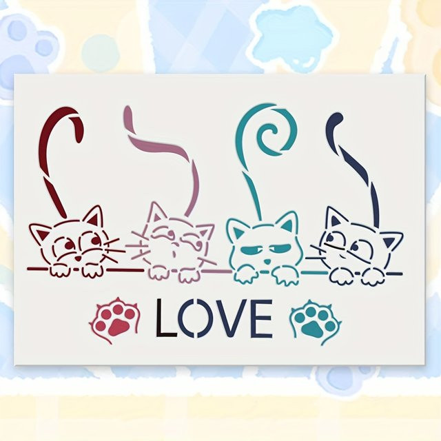 Wiederverwendbare Zeichenschablone Cat LOVE mit Pfotenabdruck-Design für Airbrush und Graffiti-Bastelarbeiten - Bild 1