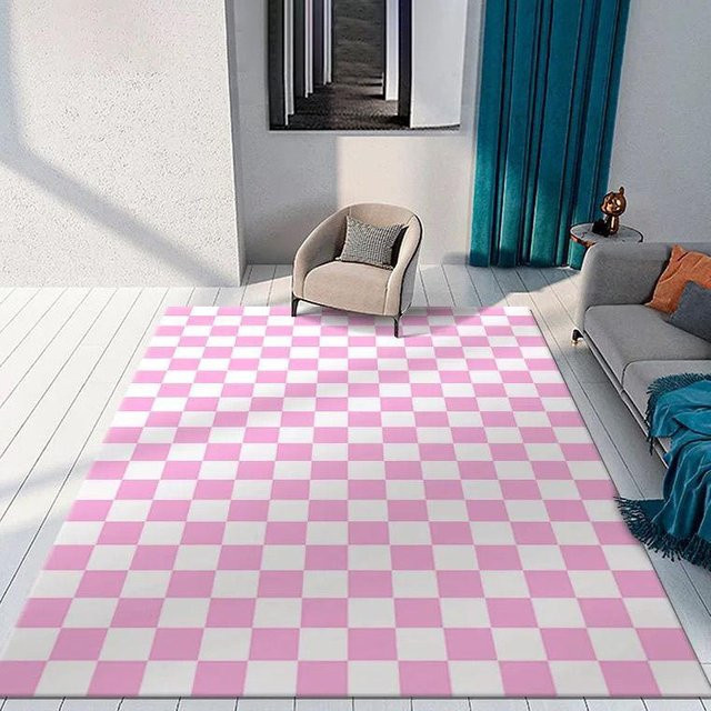 Waschbarer Schachbrett-Teppich von Karpetti in Mehrfarbig/Pink, B/T: 100 x 120 cm - Bild 1