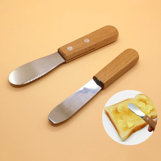 Stookits Buttermesser mit Holzgriff und polierter Silberoptik für Küche und Kinder - Bild 1