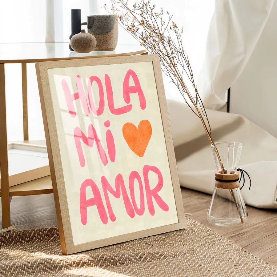 Minimalistischer Leinwanddruck Potdemiel Hola Mi Amor Schriftzug als modernes Poster für deine Wandkunst im Schlafzimmer - Bild 3