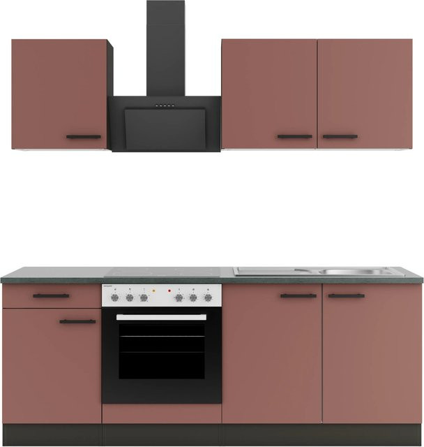 OPTIFIT Nizza407 Küchenzeile in Rostrot mit modernem Design und melaminbeschichteter Qualitätsspanplatte, Breite: 210 cm - Bild 1