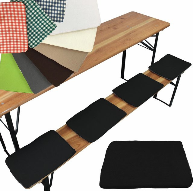NYVI Bierbank Sitzkissen 4er Set Schwarz, B/T: 36 x 25 cm, Komfortable Sitzpolster mit Klettband Befestigung - Bild 1