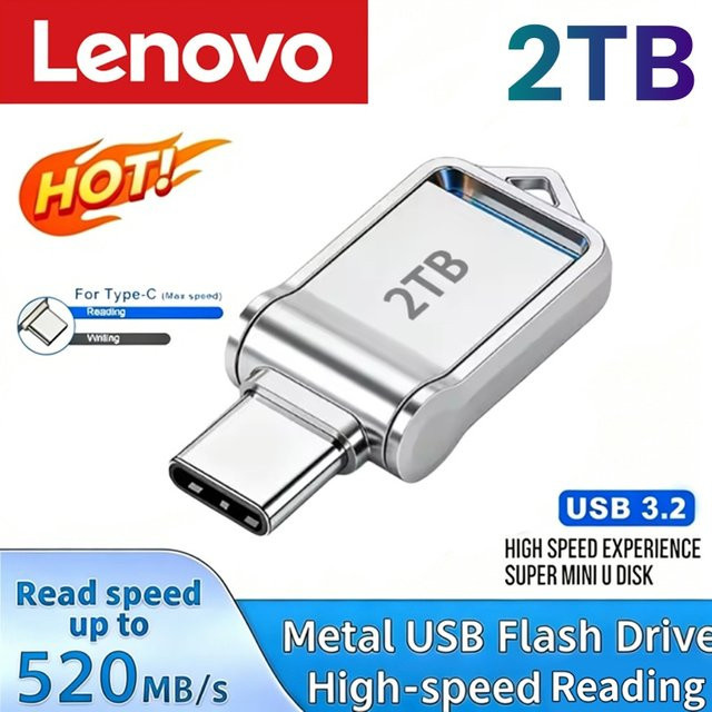 Lenovo USB-Stick 2TB mit USB 3.2 Typ-C OTG und Metallgehäuse als tragbarer Speicher - Bild 1