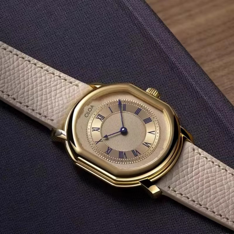 CILOA Armbanduhr Gold, Tonneau, Quarz, Leder, Herren - Bild 2