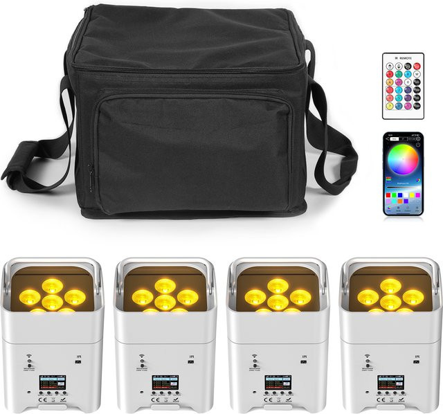 U'King 4er-Set 6-in-1 LED Par-Scheinwerfer mit RGBWA+UV, Akkubetrieb, DMX512 und Fernbedienung für DJ, Party und Konzerte - Bild 1