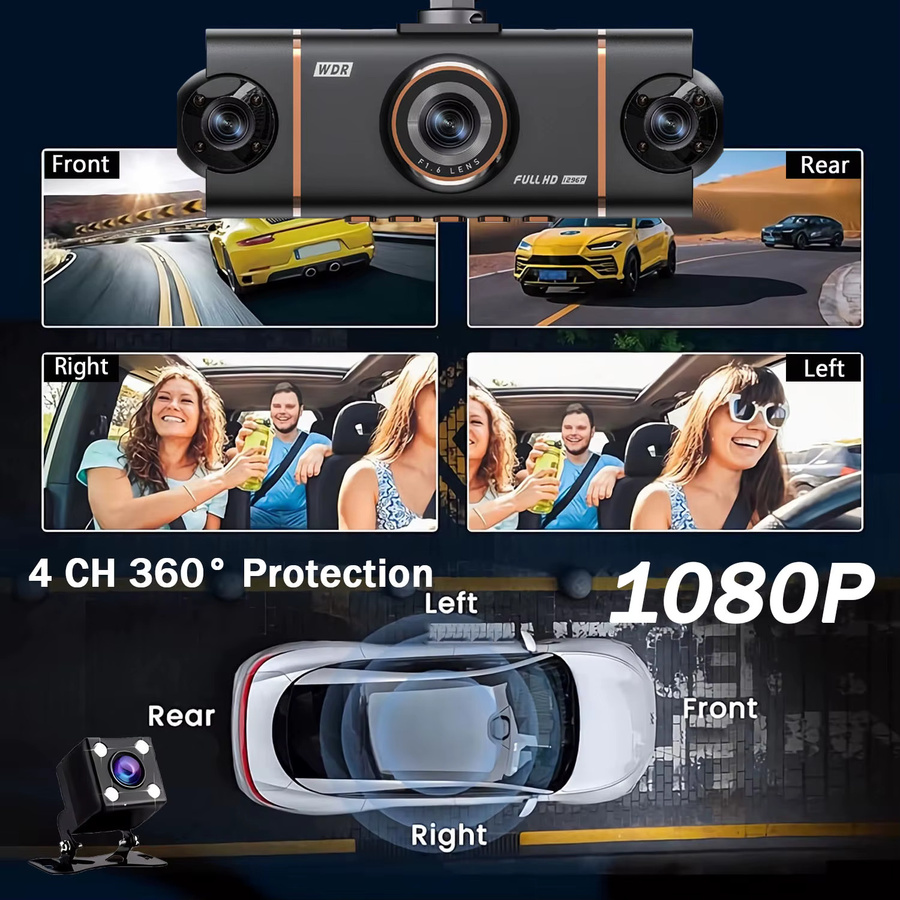 OMGO 4-Kanal 360-Grad Dashcam mit Wi-Fi, 1080P Auto-DVR und Rückfahrkamera, Schwarz - Bild 5