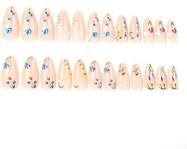 OTRESS Künstliche Nägel, Mandelform, Blumenmuster, Nude, Beige, 24 Stück - Bild 1