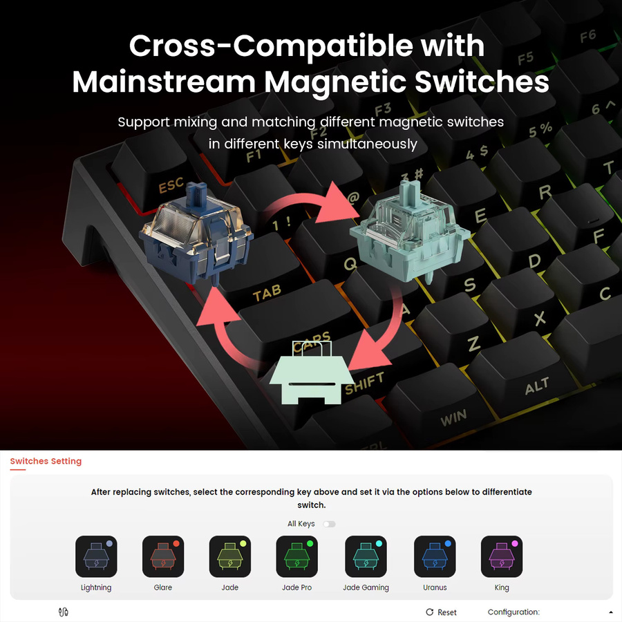 AKKO TAC75 HE Gaming-Tastatur 75 % mit Magnetschalter, Rapid Trigger 0,005 mm, 8K RGB Wired Esports Custom Keyboard, Schwarz - Bild 3