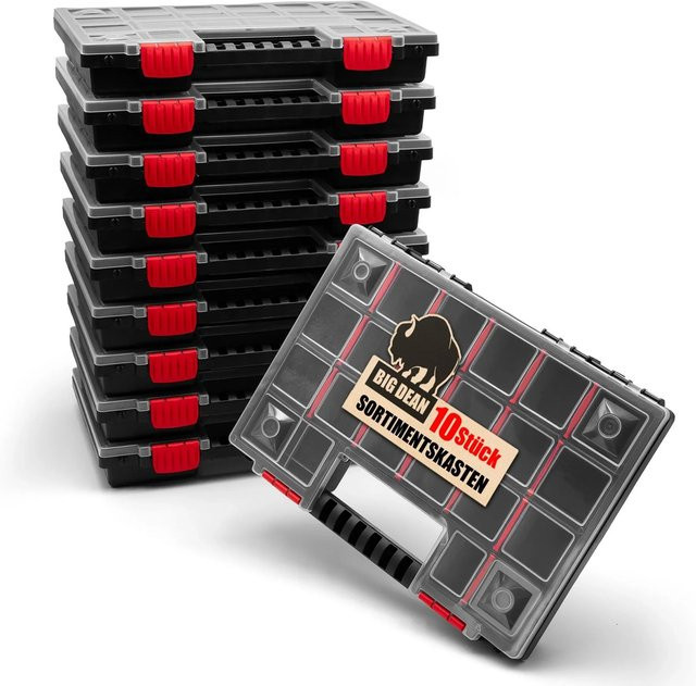 BigDean 10 Stück XL Sortierbox Sortimentskasten mit flexibler Einteilung und Griffen, transparent - Bild 1