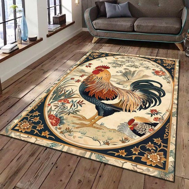 Lodestar Vintage Teppich mit Hahn-Print, rutschfest und warm, mehrfarbig, B/T: 60 x 40 cm - Bild 1