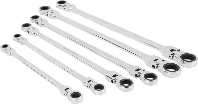 Aimo 6-teiliges Gelenkkopf-Ratschenschlüssel-Set aus Chrome Vanadium in Silber, metrisch 8–19 mm, extra lange Doppelring-Ratschenschlüssel - Bild 1