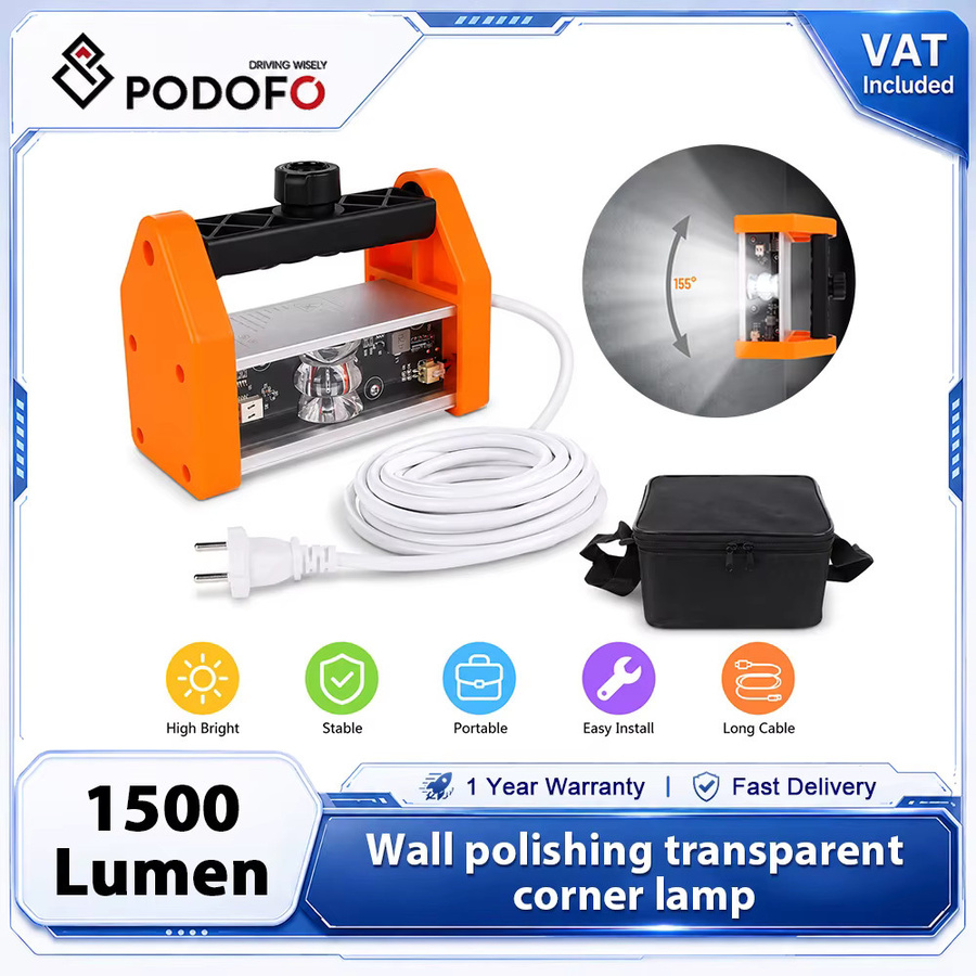 Podofo Weitwinkel-LED-Wandpolierleuchte in Orange, dimmbare Inspektionslampe mit 1500 lm und 5 Helligkeitsstufen zur Erkennung von Oberflächendefekten beim Trockenbau und der Farbvorbereitung - Bild 1