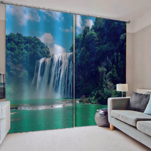 Yiran Furniture 2er-Set Vorhänge mit 3D-Digitaldruck Tropischer Wald Naturlandschaft in Grün, halbtransparent, mit Ösen, Breite: 65 cm, Höhe: 60 cm - Bild 1