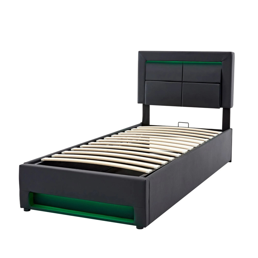 okwish Polsterbett mit USB-Anschluss, LED-Beleuchtung und Stauraum, Schwarz, B/T/H: 90 x 200 x 109 cm - Bild 2