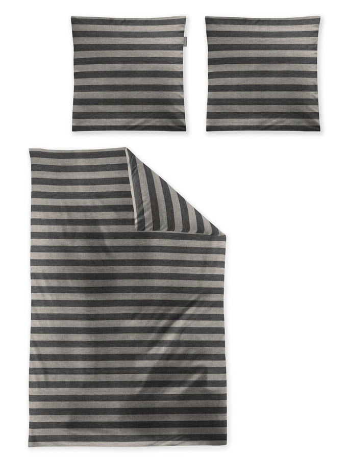 Irisette Wave Mako-Satin Bettwäsche mit Streifen in Grau und Braun, B/H: 135 x 200 cm und 80 x 80 cm - Bild 1
