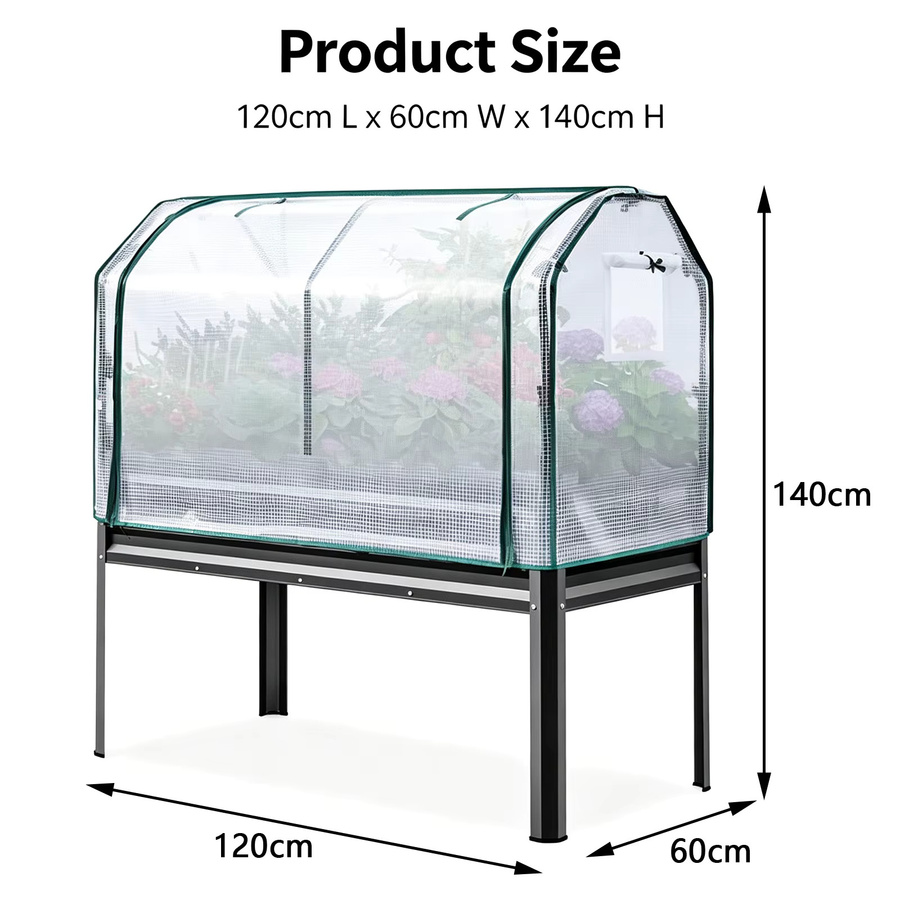 HiMISS Hochbeet aus lackiertem Metall in Beige mit Mini-Gewächshaus aus PE für Garten und Balkon, B/T/H: 80,0 x 44,0 x 44,0 cm - Bild 3