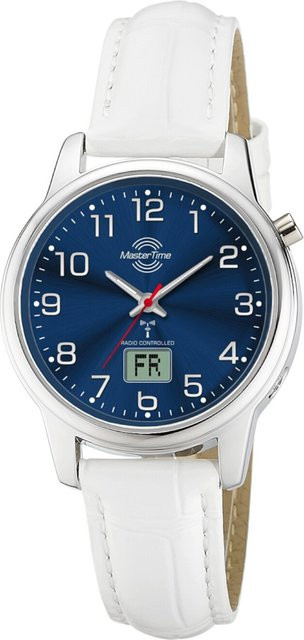 Master Time Damenuhr, Funk, Quarz, Leder, Blau, 35 mm - Bild 1