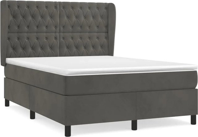 vidaXL Boxspringbett mit Matratze in Dunkelgrau aus Samt, Hybrid-Design mit Taschenfederkern, B/T: 140 x 190 cm - Bild 1