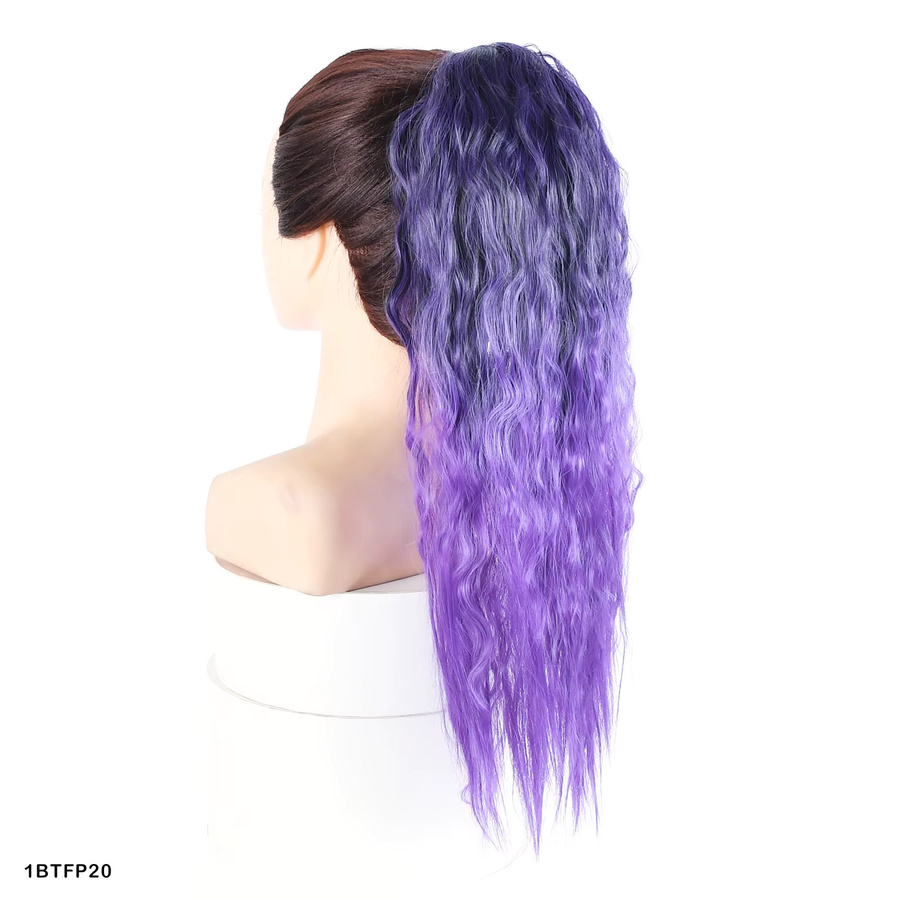 Jeedou Haar-Pferdeschwanz-Verlängerung, Synthetisch, Ombre, Blau-Rosa, Lockig - Bild 1