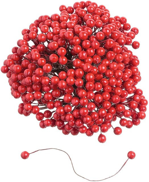 VBS Deko-Beeren in Rot aus Kunststoff und Styropor mit Draht, 500 Stück, Durchmesser: 7 mm - Bild 1