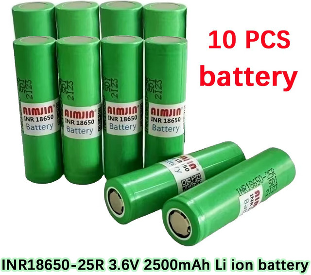 10 Stück Samsung INR 18650 25R Lithium-Ionen-Akku, 3,6 V, 2500 mAh, Farbe: Grün - Bild 1