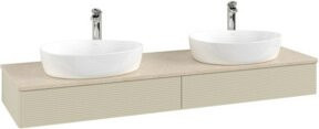 V&B Waschtischunterschrank Antao mit Frontstruktur und Beleuchtung in Grau lackiert, B: 160 cm, T: 50 cm - Bild 1