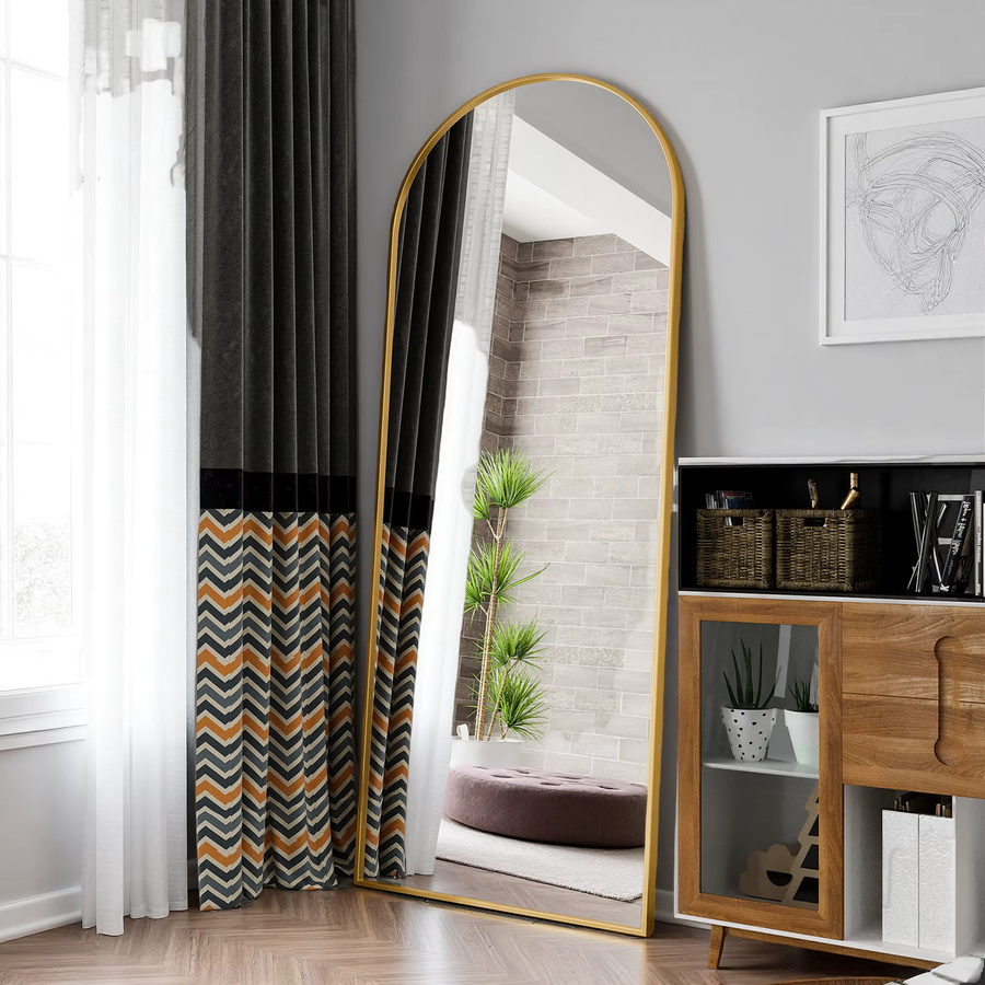 Superaly Gebogener Standspiegel in Gold, Großer Ankleidespiegel in voller Länge für dein Schlafzimmer, Höhe: 180 cm, Breite: 80 cm - Bild 3