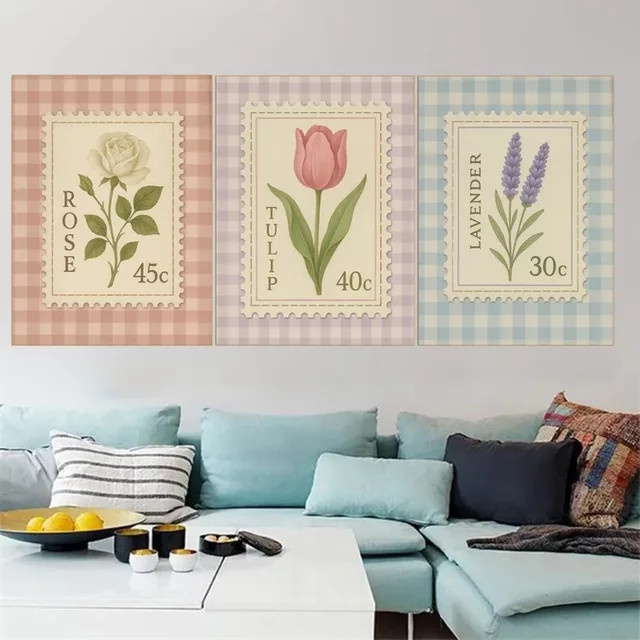 Vintage-Leinwandgemälde von Potdemiel mit floralem botanischem Blumenmuster in Mehrfarbig - Bild 1