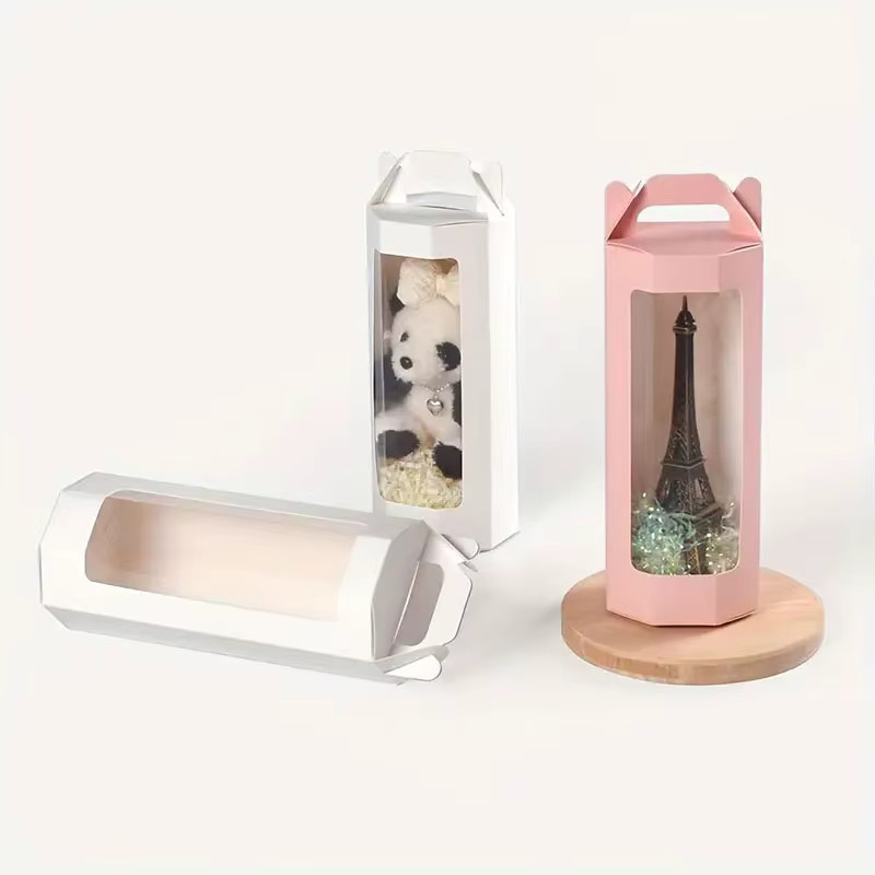 Achteckige Geschenkboxen aus Papier mit transparentem Fenster in Pink für Blumen und Geschenke - Bild 1