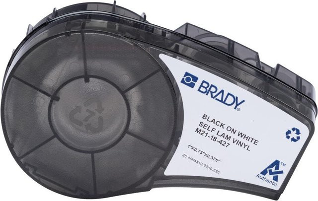 Brady M21-18-427 Selbstlaminierendes Vinyl-Kabelkennzeichnungsetikett Schwarz auf Weiß/Transparent für Kabeldurchmesser 1,52 - 5,05 mm, 121 Stück - Bild 1