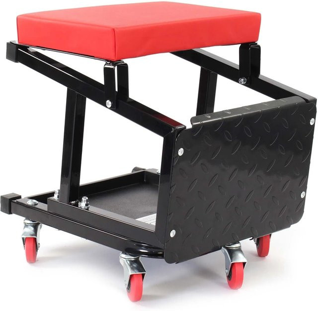 Wiltec Werkstattwagen Rollbarer Werkstatthocker mit Ablage in Rot und Schwarz, B/T/H: 42 x 36 x 42 cm - Bild 1