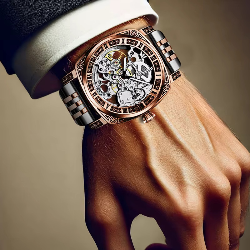 CAROTIF Herrenuhr Automatik, Edelstahl, Roségold, Analoguhr - Bild 5