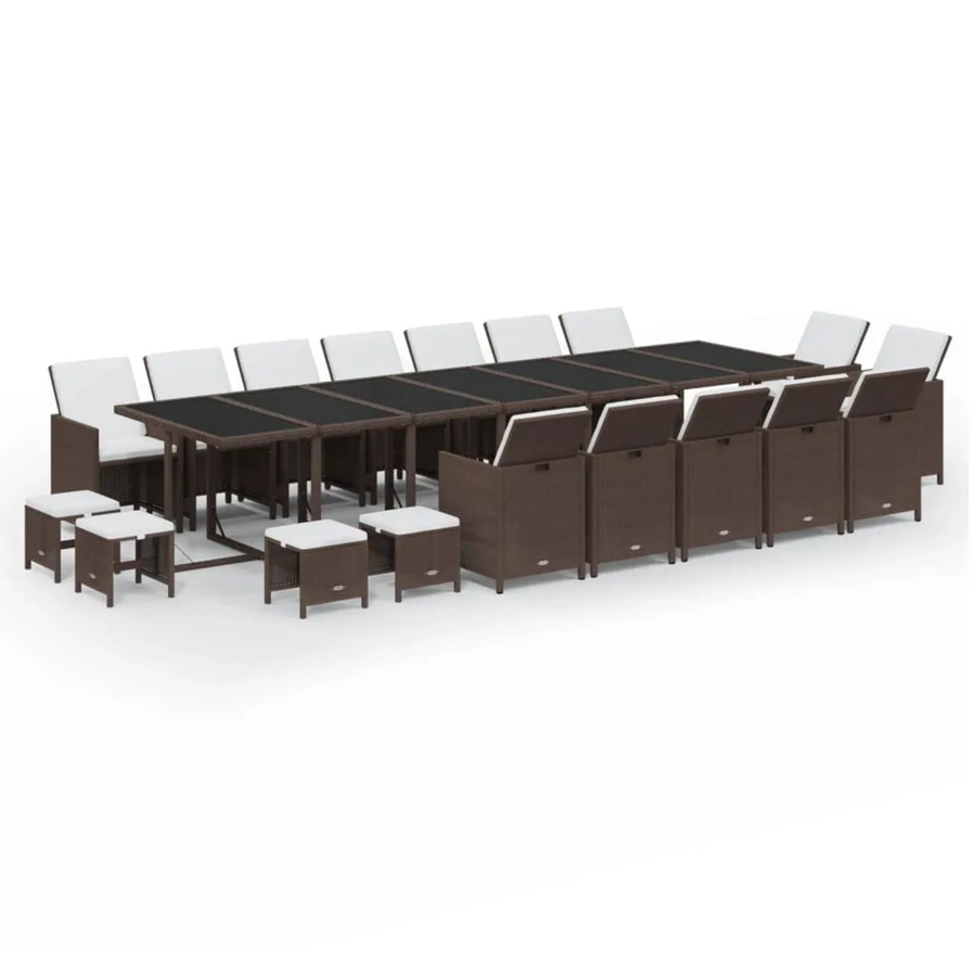 vidaXL 19-teilige Garten-Essgruppe aus Poly Rattan in Braun mit Kissen und Hartglasplatte - Bild 2