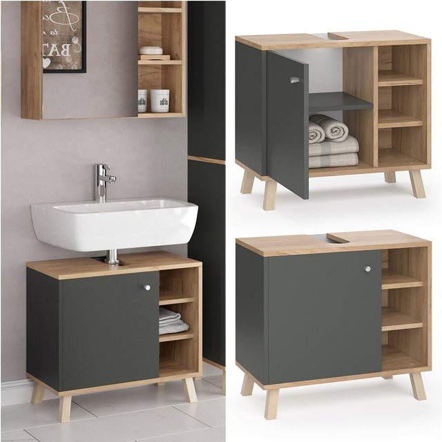 Vicco Waschtischunterschrank Senyo Anthrazit/Gold Eiche B: 60 cm, T: 54 cm, H: 32 cm - Bild 1