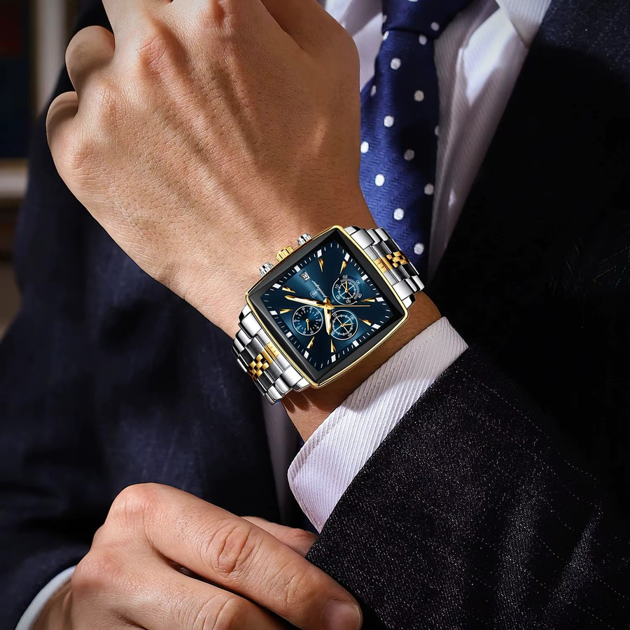 POEDAGAR Armbanduhr Chronograph, Quarz, Edelstahl, Blau, Herren - Bild 6