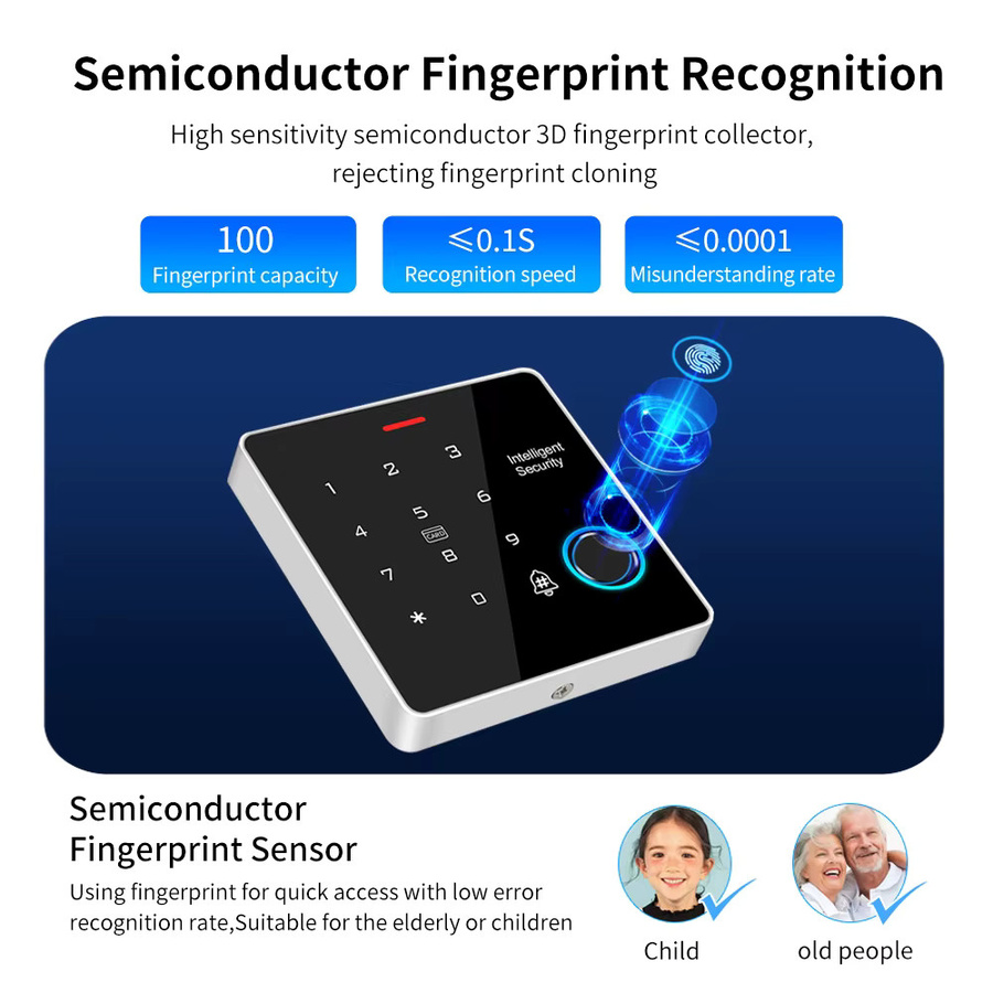 Asia-Teco TF886 Fingerabdruck-Tastatur und RFID-Kartenleser für 12 V elektrische Zugangskontrollsysteme in Schwarz aus Zinkmetall - Bild 3
