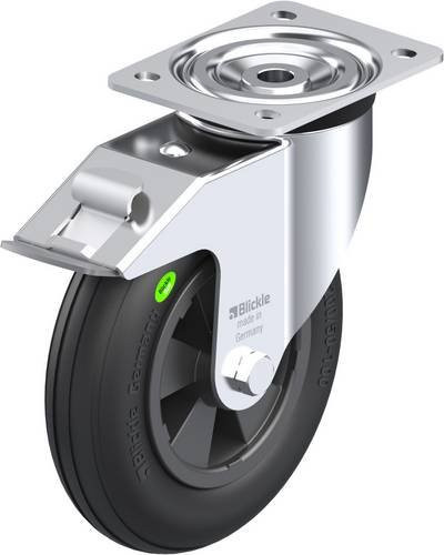 Blickle Lenkrolle L-VWPP 200R-FI mit Feststeller in Schwarz und Silber, Rad-Durchmesser: 200 mm, Tragfähigkeit: 100 kg - Bild 1