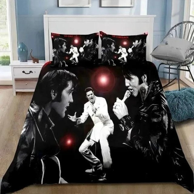 P-Presley Retro E-Elvis Bettwäsche-Set aus Mikrofaser, Schwarz, B/H: 220 x 240 cm - Bild 1